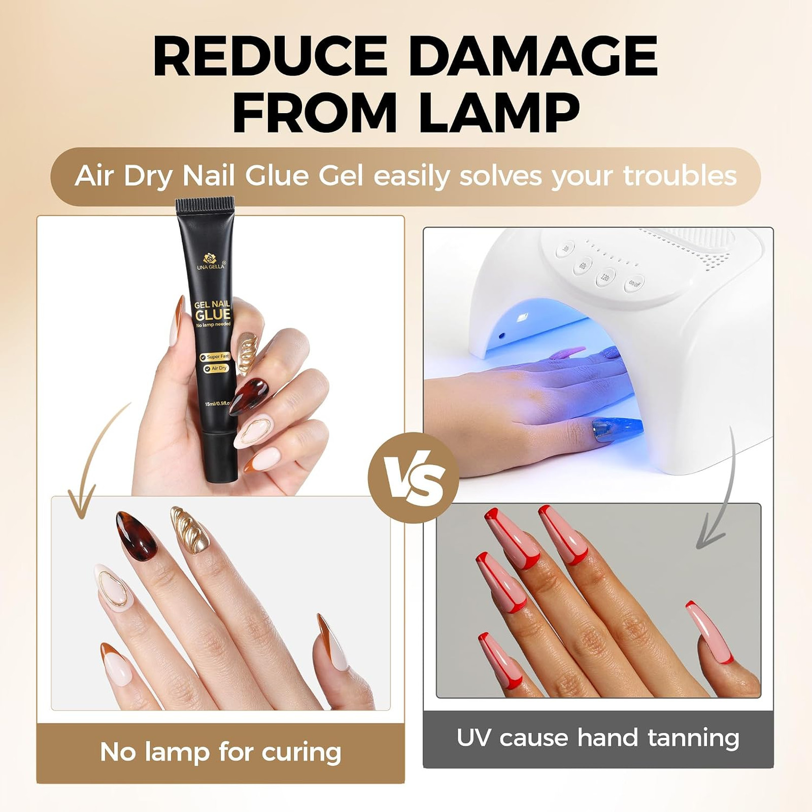 Nail Glue Strong Gel No UV 15g, 2 Pieces, Nail Press On Adhesive, Air Dry, Semi