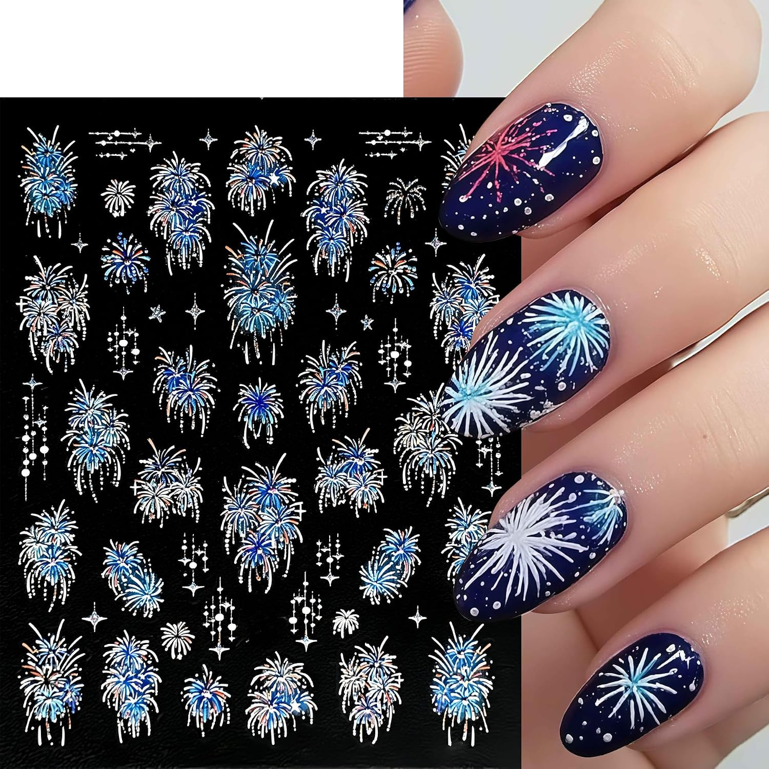 3 Sheets Fireworks Nail Stickers 5D Embossed Colorful Fireworks Nails Decals Aur