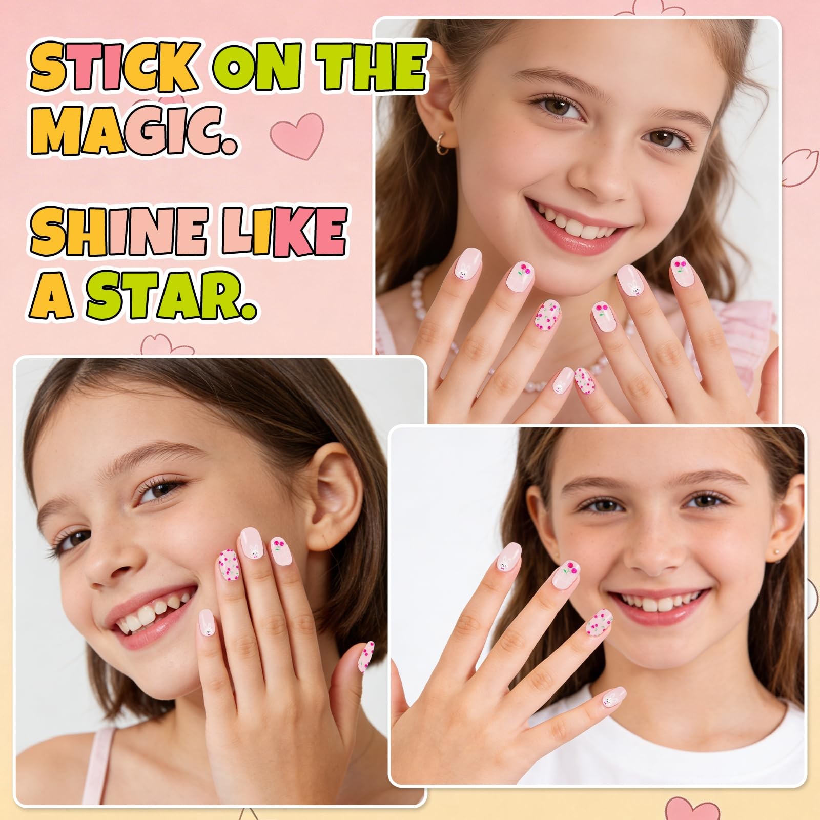 EBANKU Kids Gel Nail Polish Strips Cherry Cute Semi-Cured Nail Art Wraps | Fu…