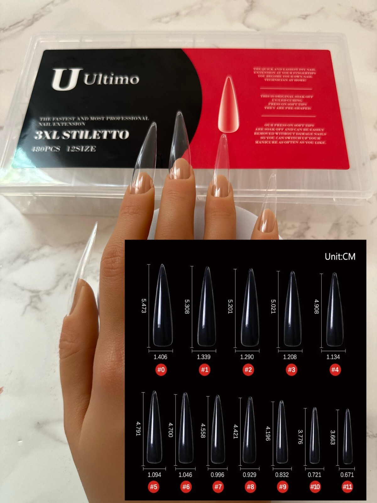 Press on Tips 3X Long STILETTO Soft gel 480pc Ultimo