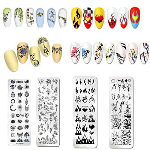 Nail Stamper Kit 8pcs Stamping Plates Minimalist Geometric Lines Mixed-Style D