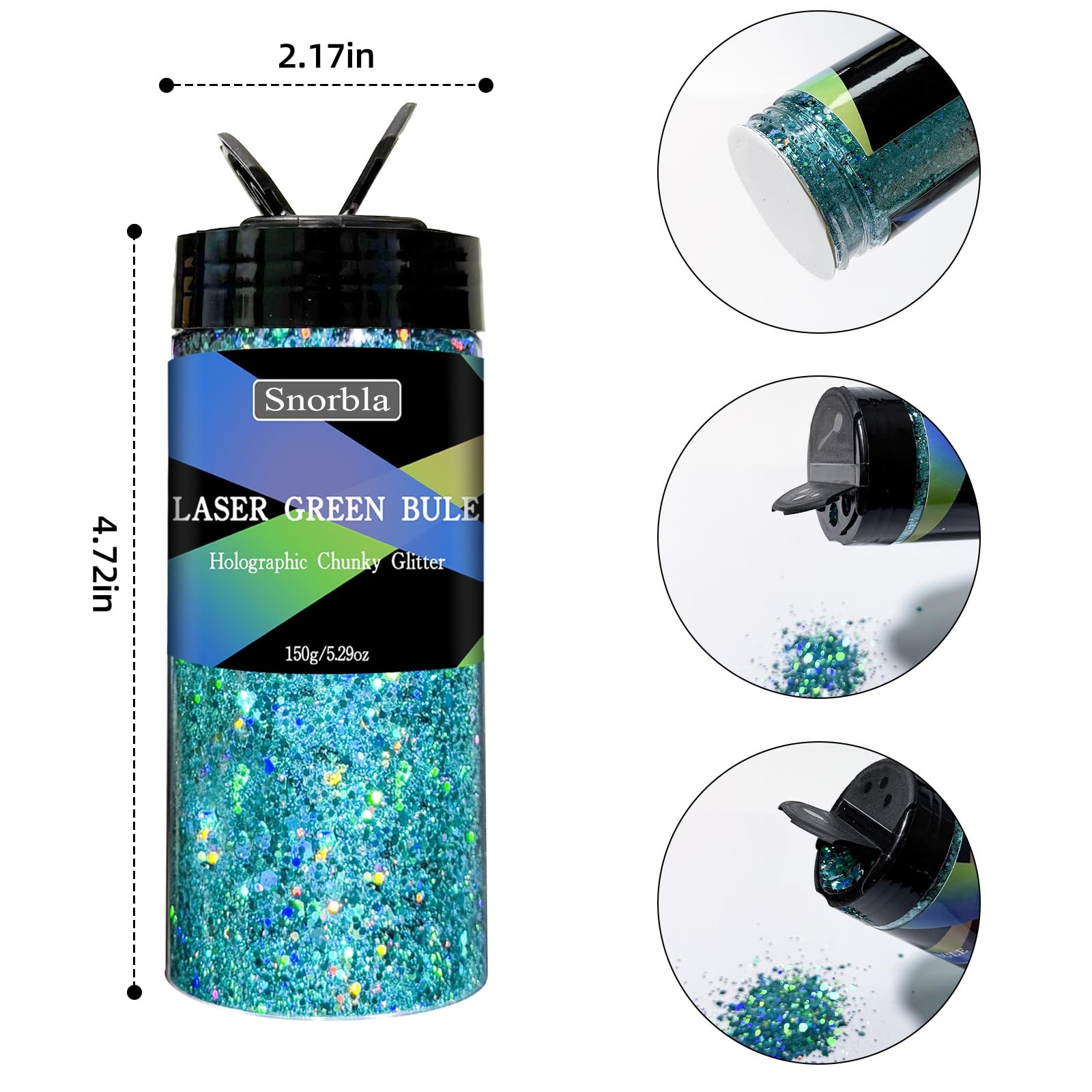 Snorbla Green Blue Glitter, 150G/5.29OZ Holographic Chunky Glitter for Craft,…