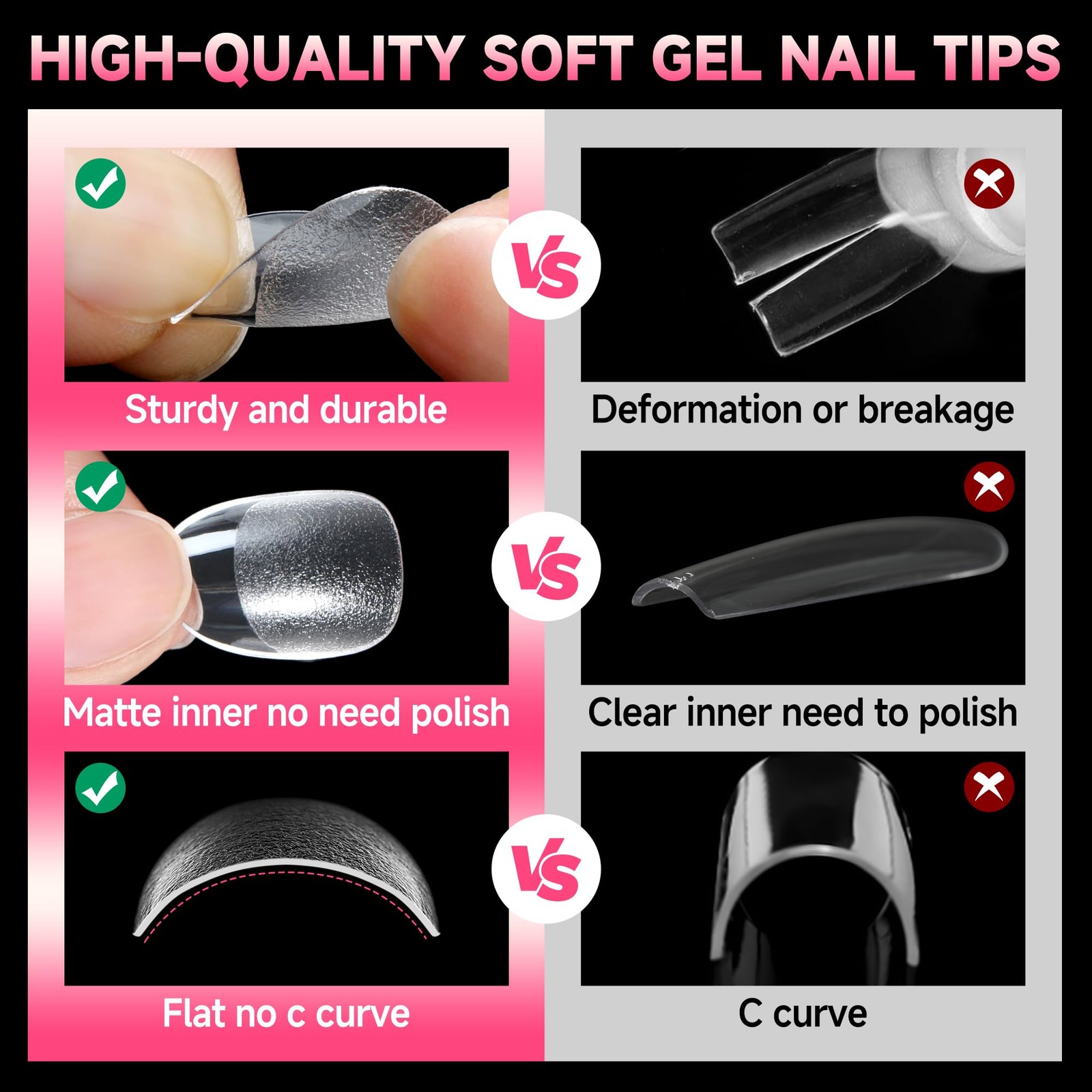 UNA GELLA Oval Round Nail Tips Pre-shaped 0-11 (incremental sizes), Clear