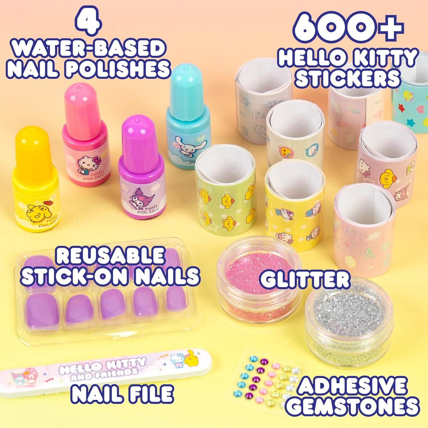 Hello Kitty Sparkling Nail Art Kit for Kids – 4 Water-Based Polishes & More!