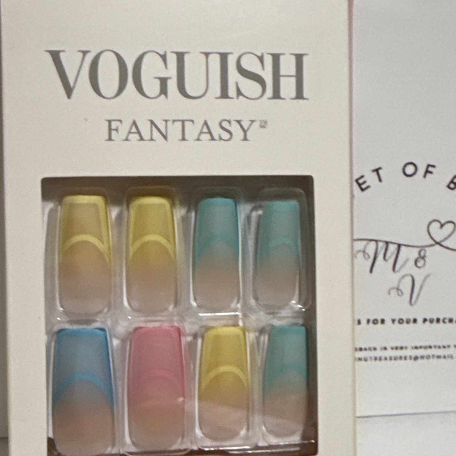 Kiss Voguish Fantasy 28 Nails Long Square Matte+Ombre Pink+Green+Yellow+Blue