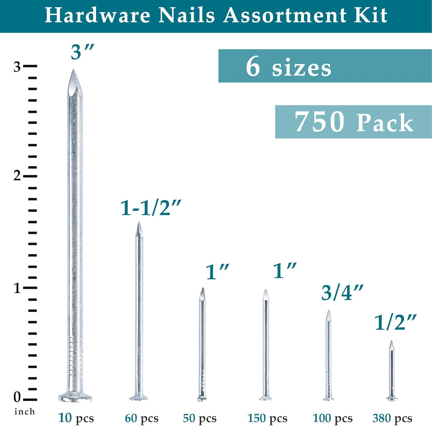 Nail for Hanging Pictures Assortment Kit – 750Pcs Small Nails, Finishing Nails,