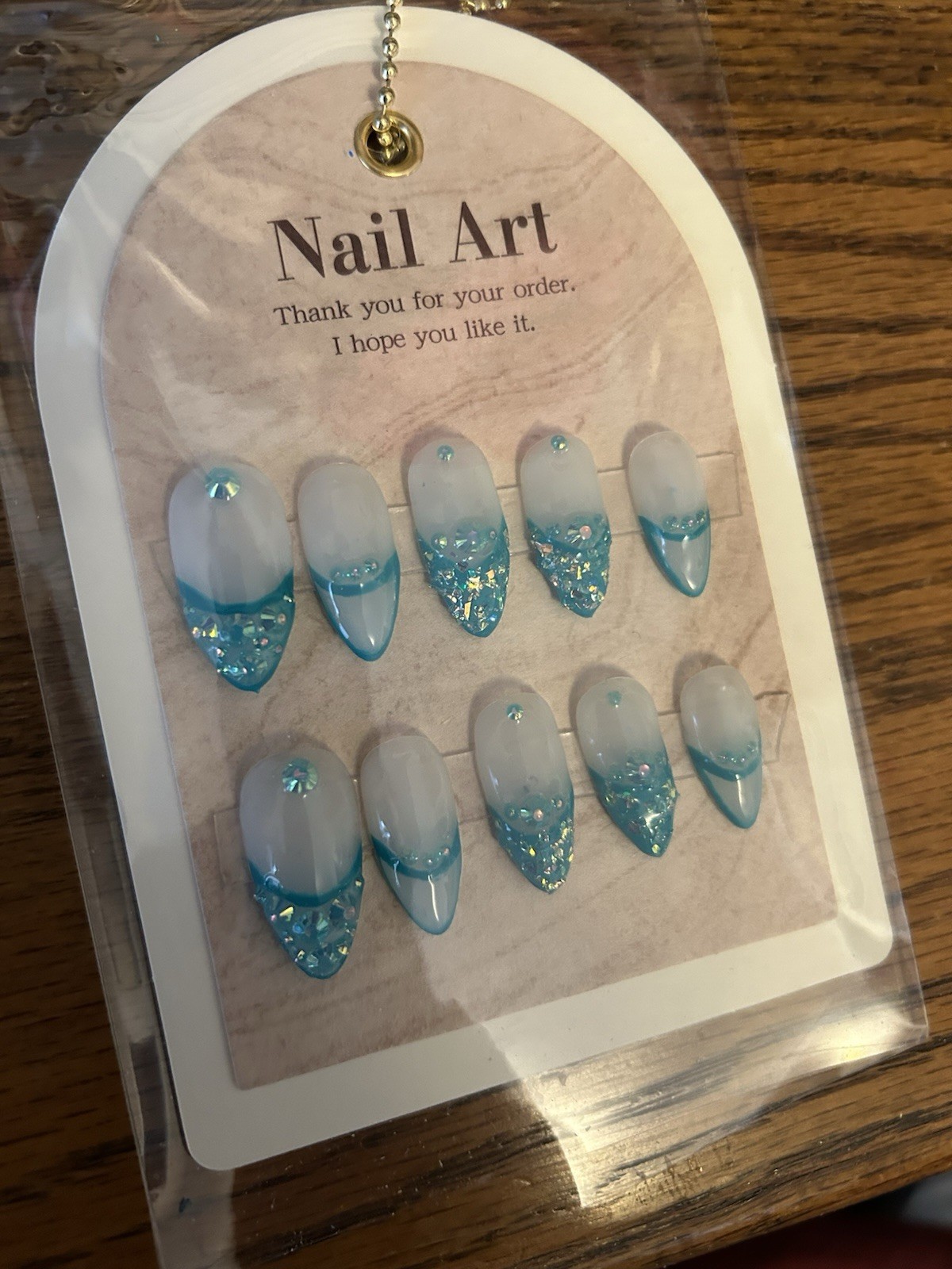 Z NAILZ! Handmade M Almond Milky White W/Turquoise French Nail & Stones Press On
