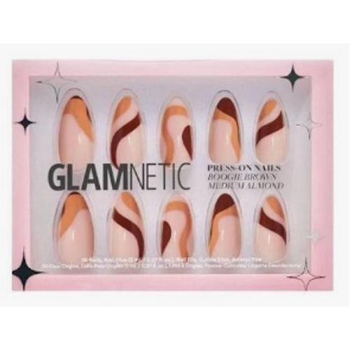 Glamnetic Press-On Nails Boogie Brown Medium Almond Swirl Design New In Box