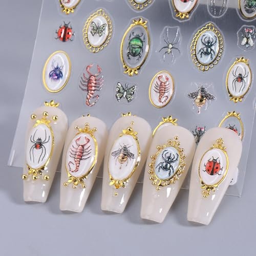 Spring Summer Nail Art Stickers 5D Embossed Insect Nail Decals Style-10