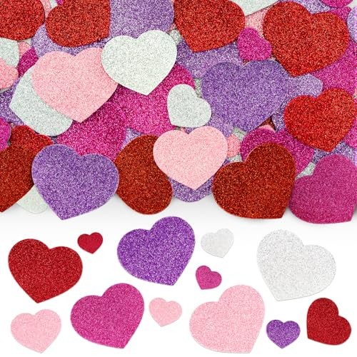 360Pcs Heart Stickers – Colorful Glitters Shape Stickers for Reward Foam Heart