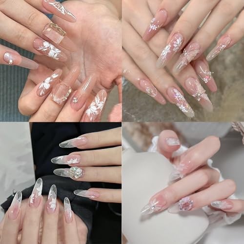 10Roll/Grid White Flowers Nail Foil Transfer Stickers 3D Holographic Nail Art
