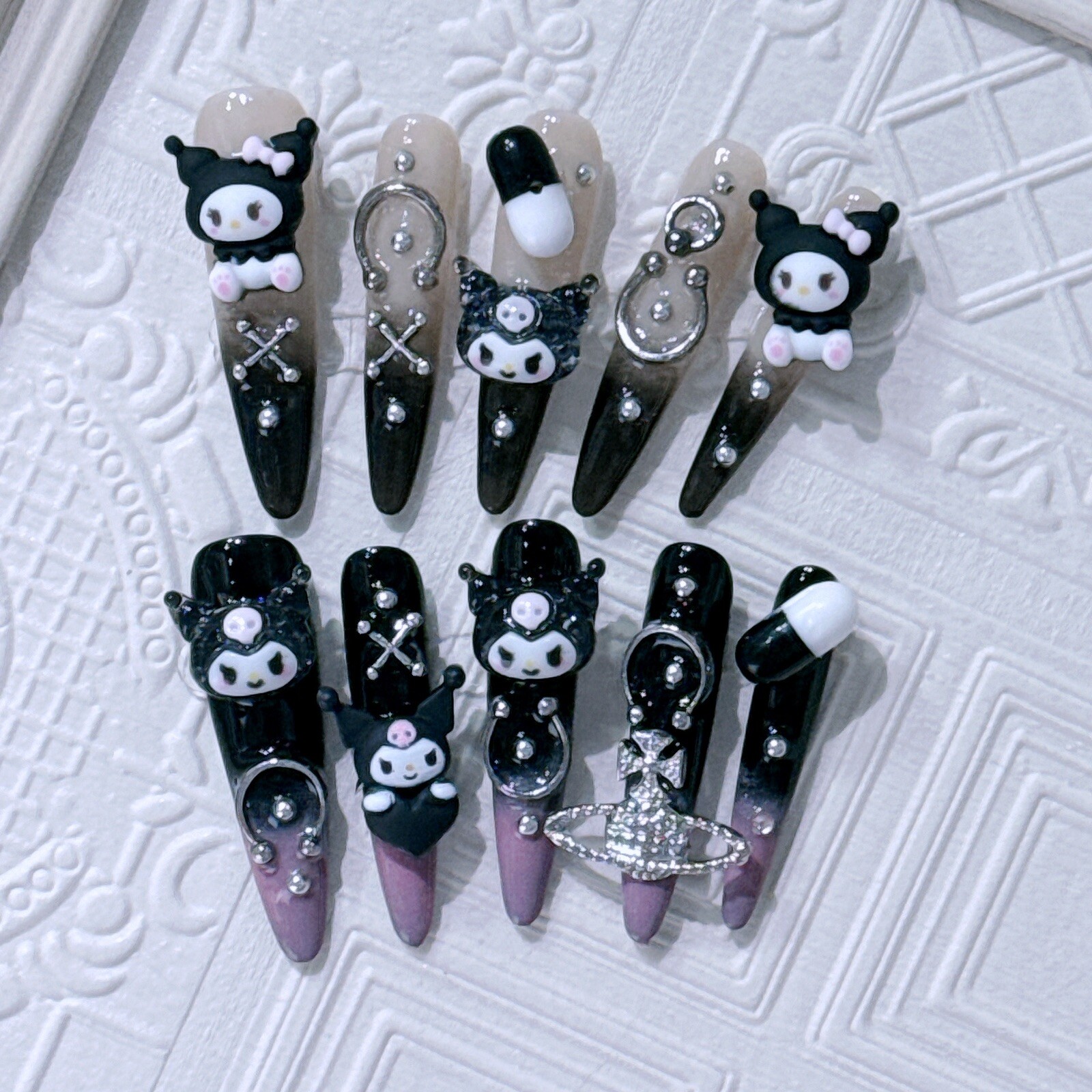 Kuromi Black Almond Handmade Artisan Press On Nails