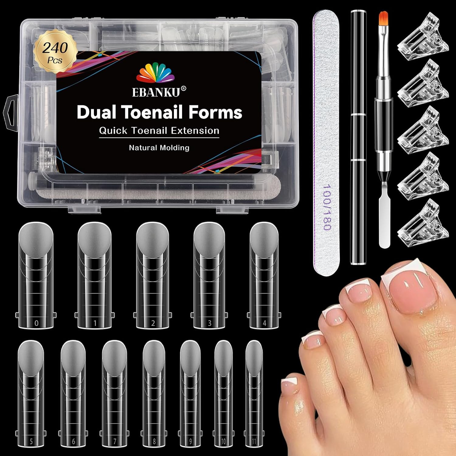 240 Pcs Poly Gel Toe Nail Form Kit – Reusable Dual Toe Molds | Acrylic Extensio