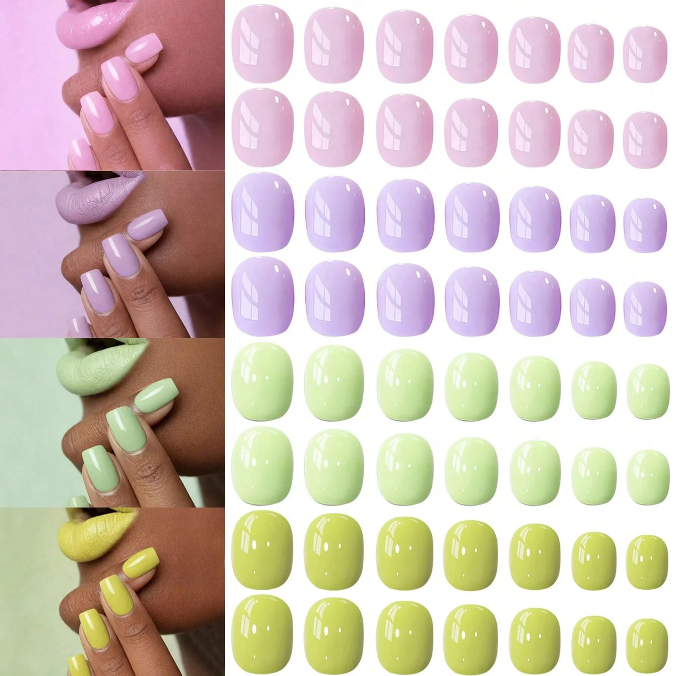96PCS Matte Style Medium Square Solid Color Coffin Acrylic Fake Nails Nail Art