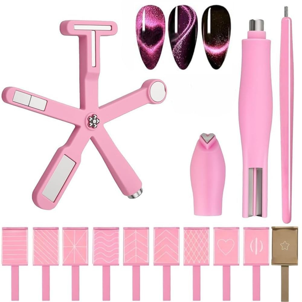 Cat Eye Nail Magnet Tool Kit 17PCS Magnetic Wand Pen Gel Polish Nail Art Pink