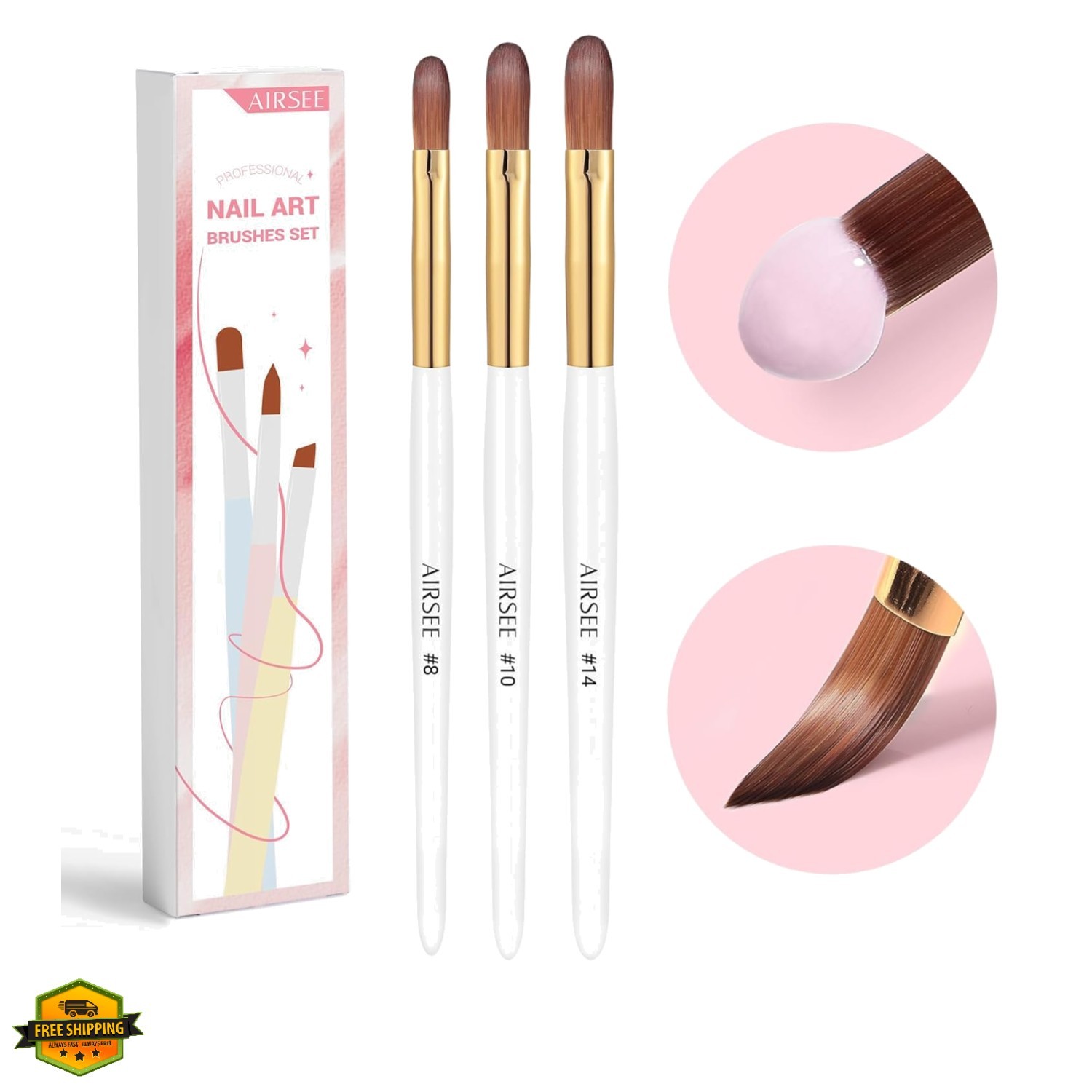 3PCS Acrylic Nail Brush Set, Size 8/10/14 for Beginner & Professional Use for…