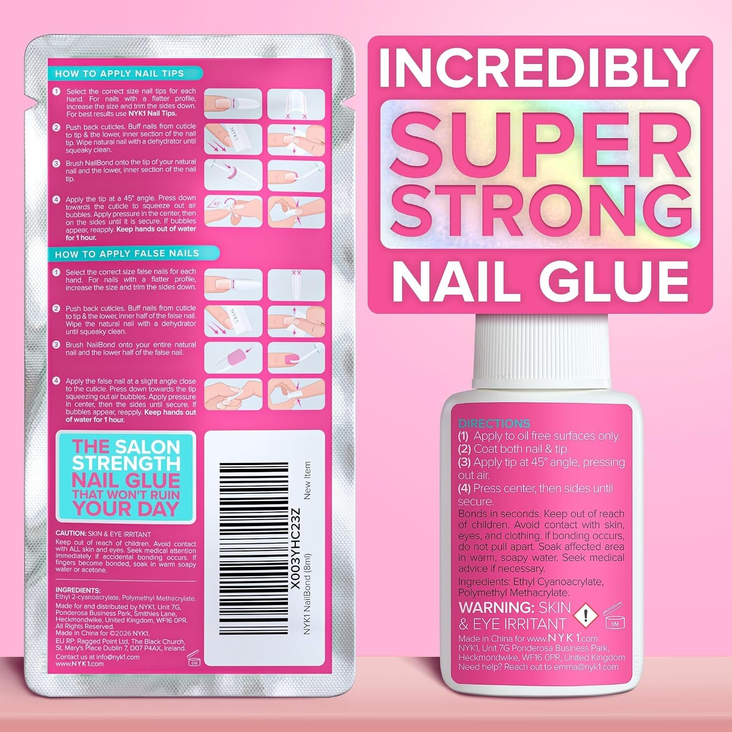Long-Lasting Clear Nail Glue for Acrylics & Press Ons – Fast Drying 8ml Bottle
