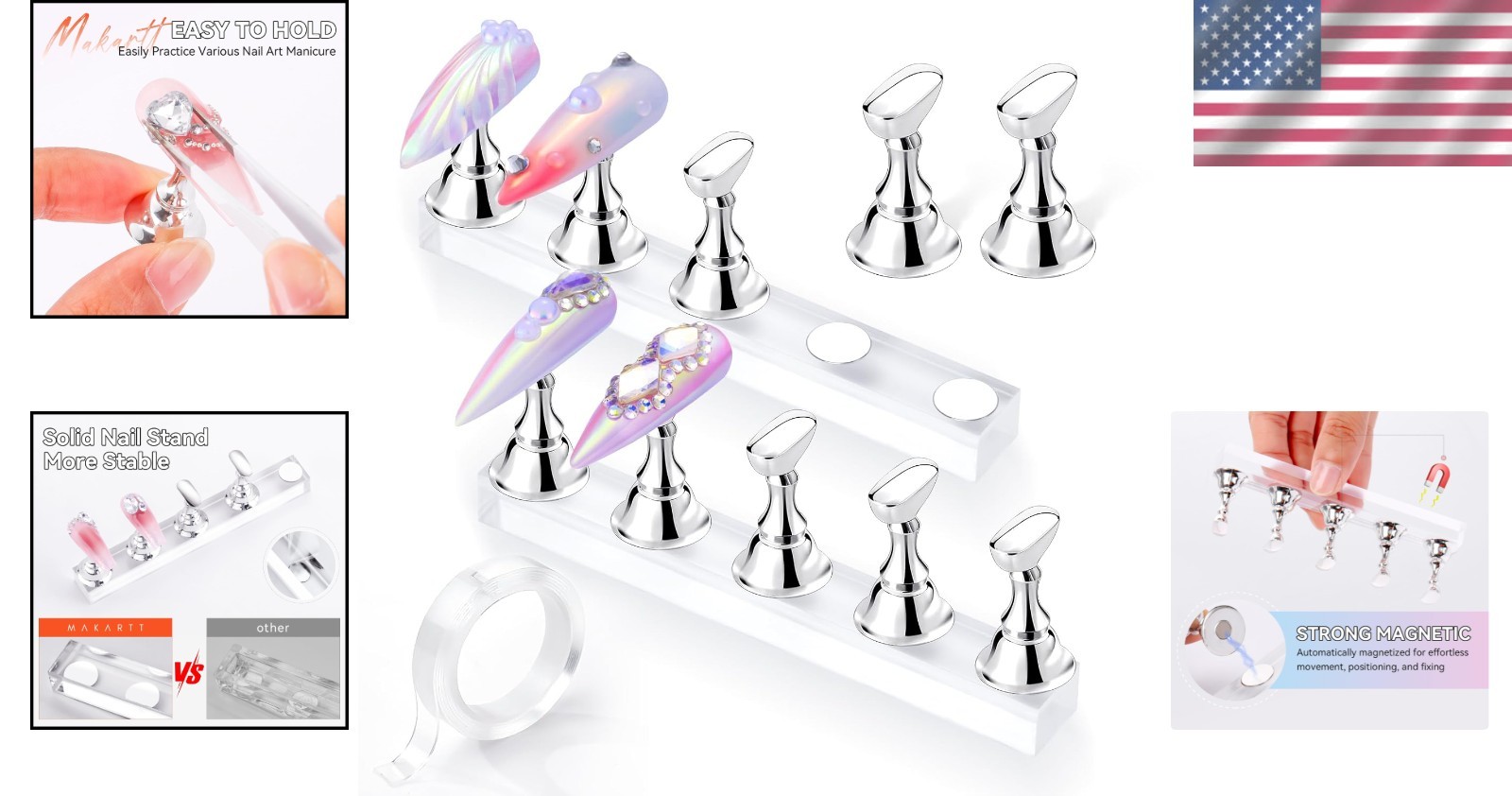 Beginner Friendly Acrylic Nail Art Holder with Magnetic Stability & Tape Support