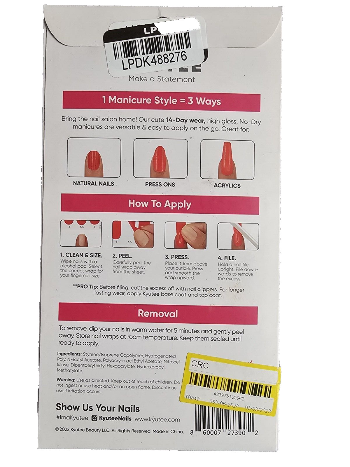 Kyutee Nails Peel. Press. File. Instant Gel Polish Manicure – Radiate – 28pc-new