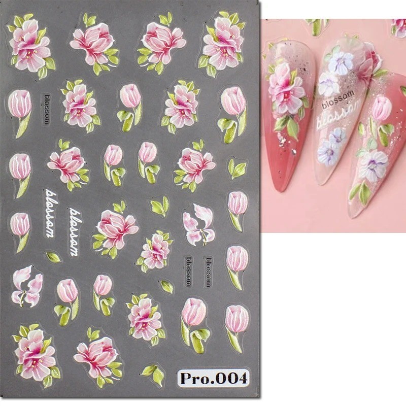 5D Embossed Floral Nail Art Stickers — Decals for Manicure Decoration