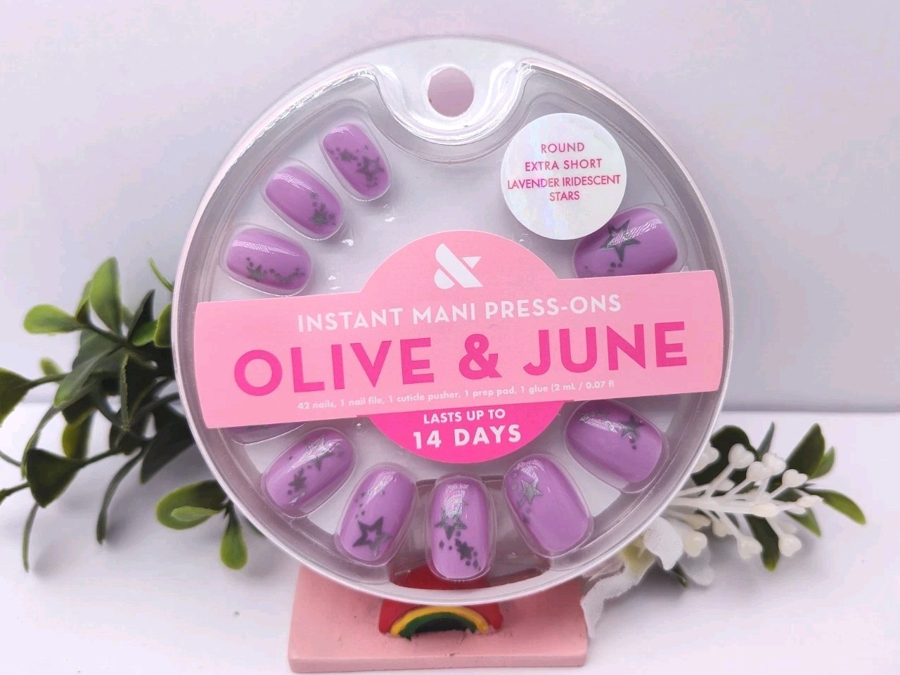 Olive & June Instant Mani Press On Nails Lavender Iridescent Stars- NEW