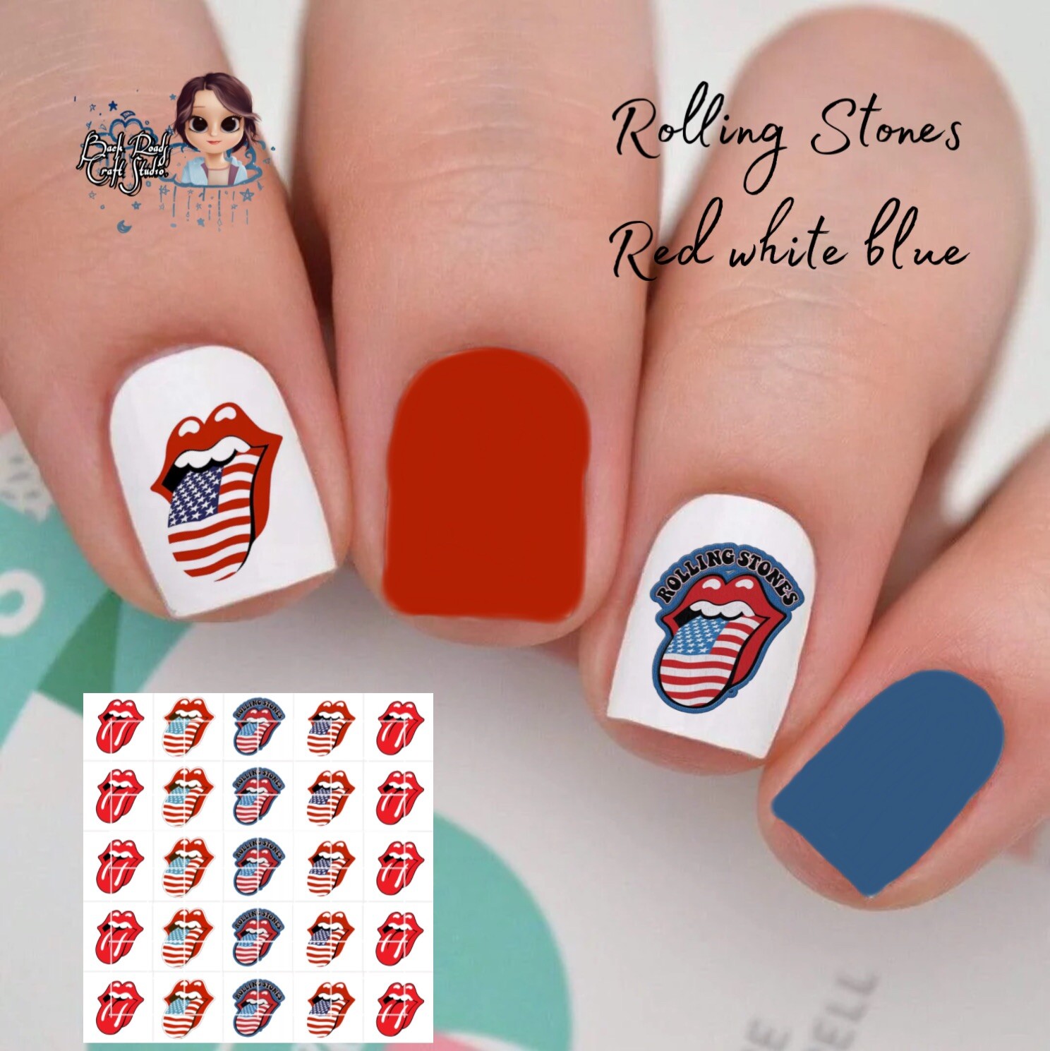 Red White Blue Rolling Stones Waterslide Nail Decals Set Of 50 4th Off July
