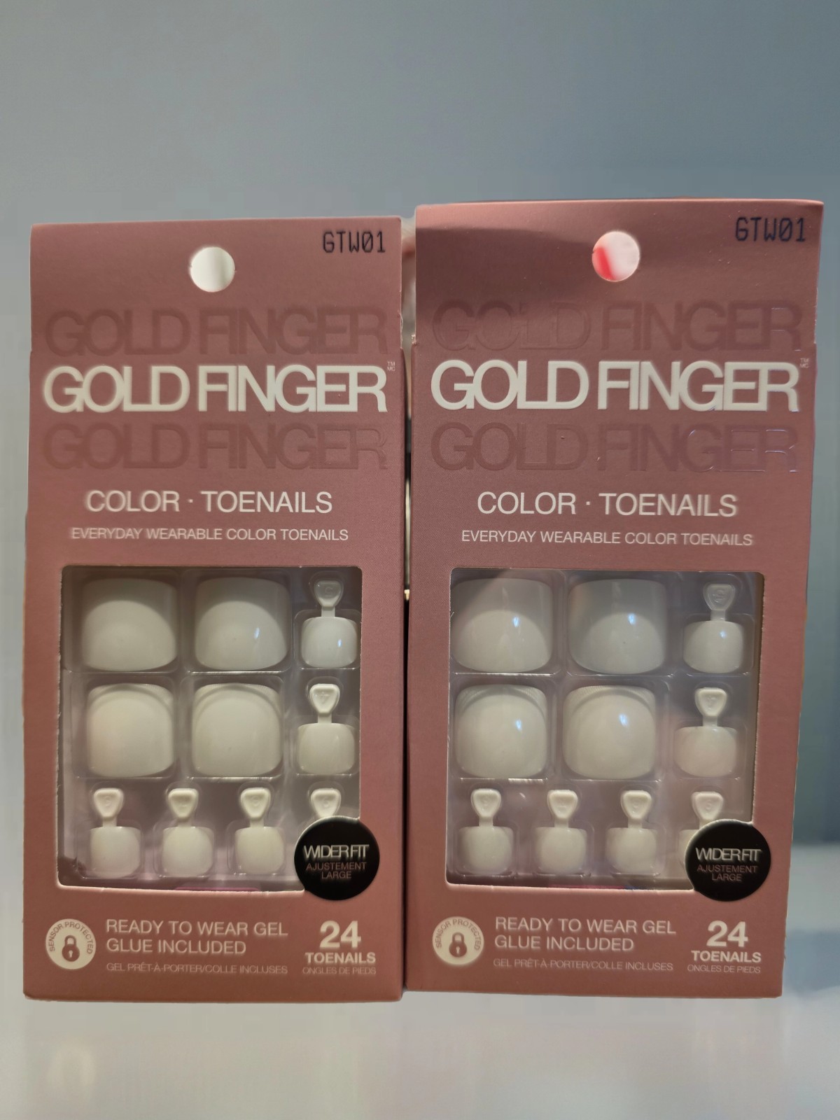 2 pack Gold Finger Color Toenails 2pk White Wider Fit Ready To Wear Gel 24ct