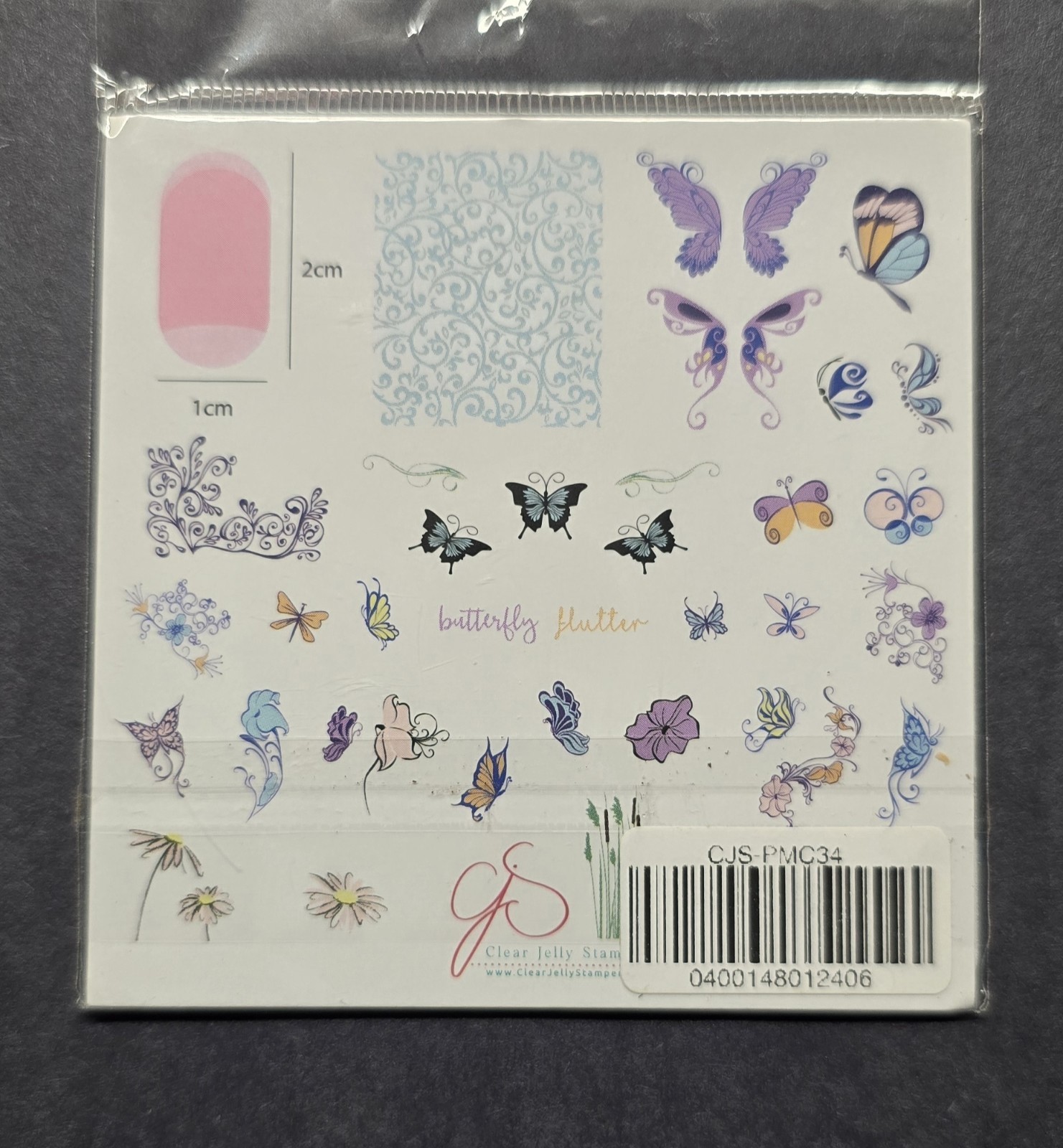 HTF Clear Jelly Stamper Nail Stamp Plate Of Month CJS-PMC34 Butterfly Wing Sprin