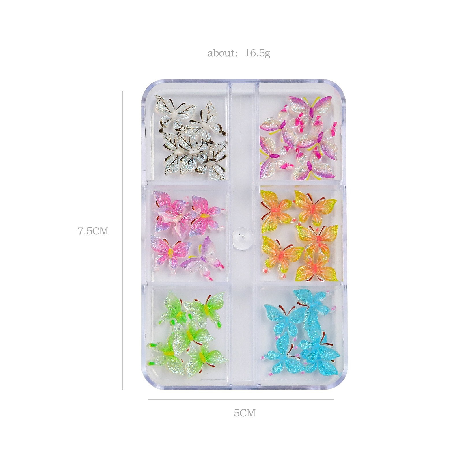 6 Grids Nail Art Animal Flower Butterfly Colors Mixed Set Box Accessories Decor