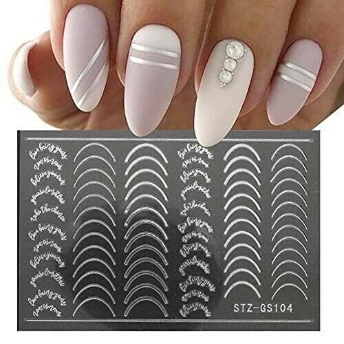 Nail Art Sticker Decal SILVER Lace Abstract Line French Line Manicure GS104 NS33