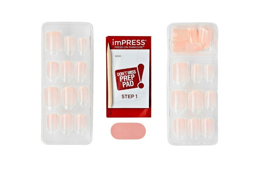 imPRESS Press-On Nails Bare French Heroic Short Squoval 30ct No Glue KISS