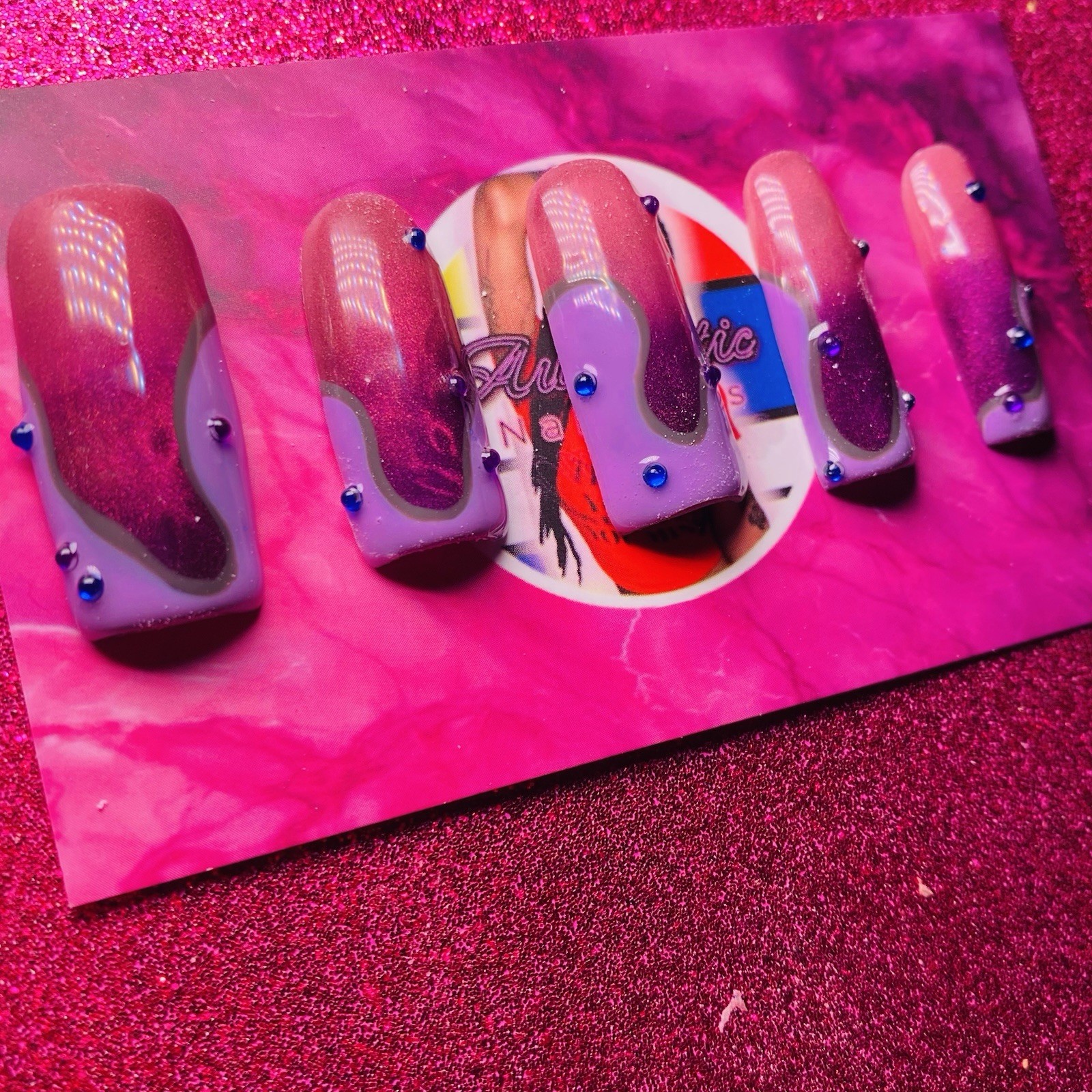 Natural Bling Cateye Gel Polish Long Square Press-On Nails 10 PCS Set New Sealed