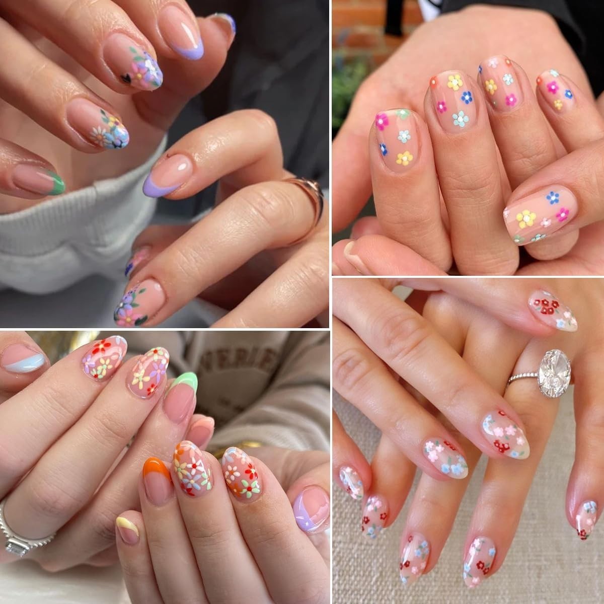 Self-Adhesive Nail Art Stickers with Colorful Floral Patterns and Hearts