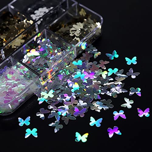 6 Grids Holographic Butterfly Nail Art Glitter Sequins 3D Sparkly Laser