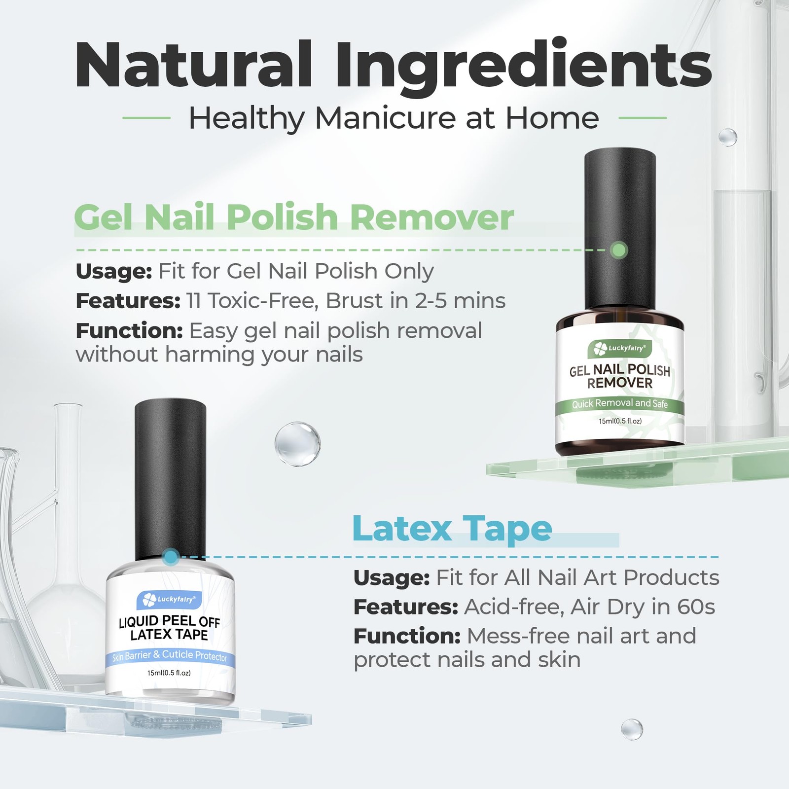 Luckyfairy Gel Nail Polish Remover: 15ml 0.5 Fl Oz (Pack of 2)