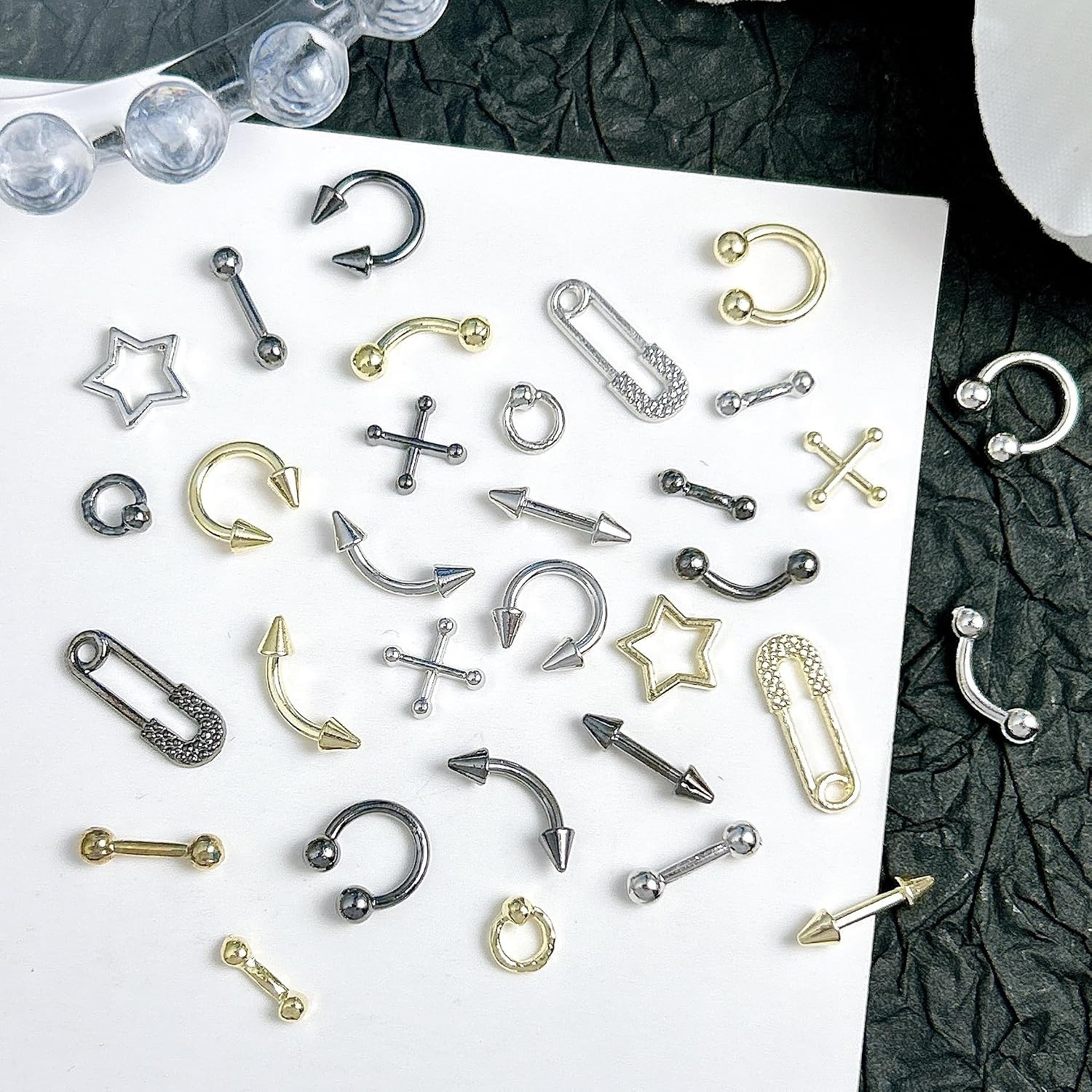 80PCS Metal Piercing Nail Art Charms 3D Gold Silver Alloy Goth Punk Nail