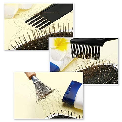 2 Pieces Hair Brush Cleaning Tools – Mini Comb Black Color Wooden Handle Rake