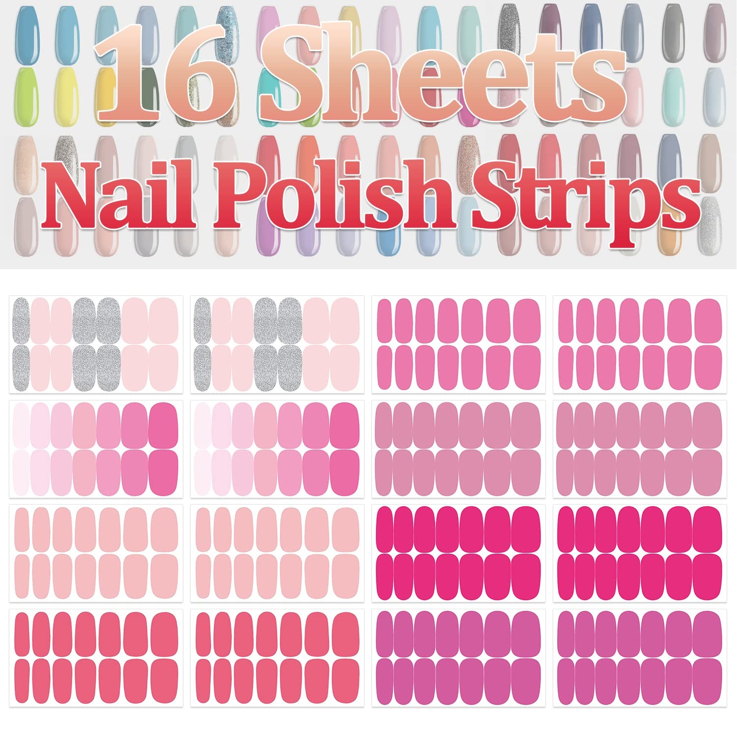 SILPECWEE Pink Nail Wraps for Women Polish Strips Solid Color