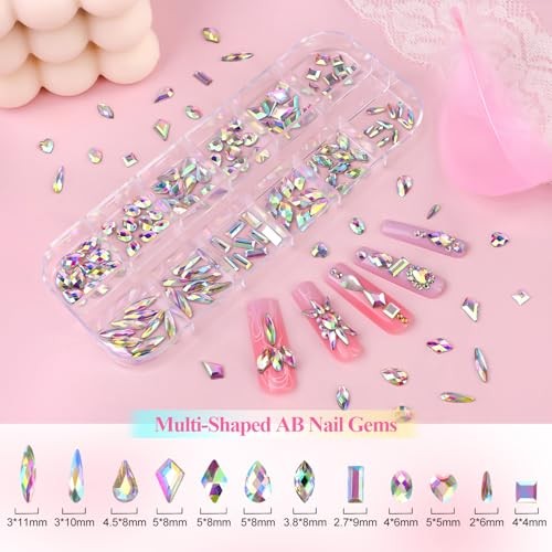 8 Boxes Nail Charms and Gems for Manicure, Flat Pearls Nail Flowers Nail