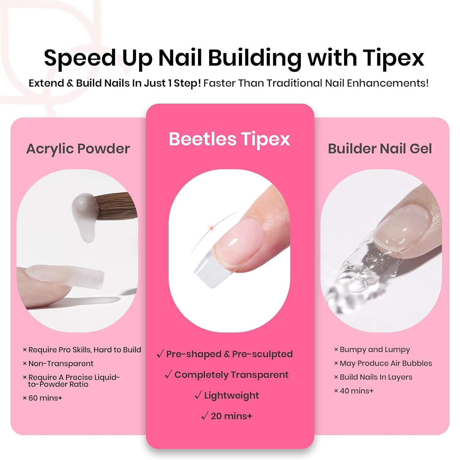 Tipex Instant Apex Nail Tips Kit, Short Coffin, 224Pcs 16 Sizes | No Builder Gel