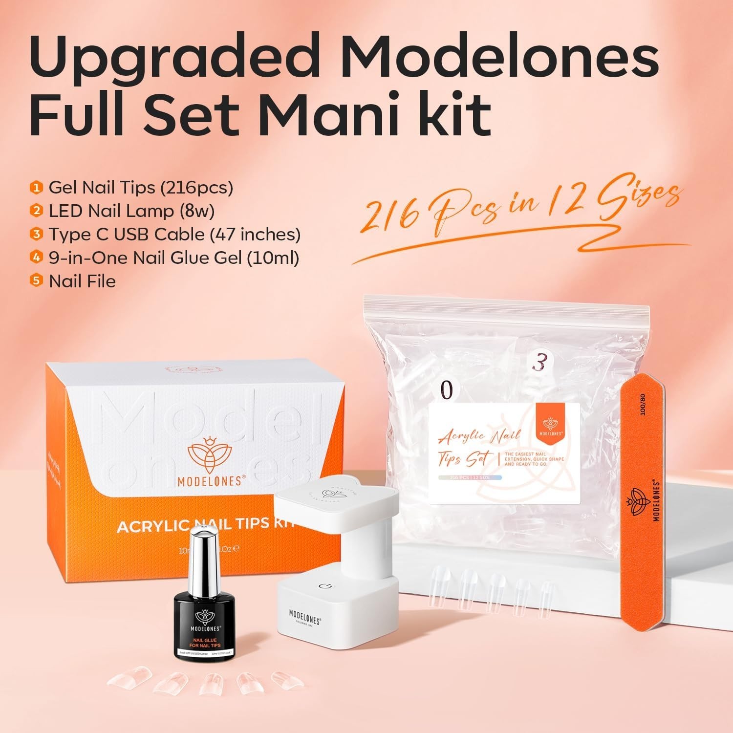 Gel X Nail Kit, Gel x Nail Tips Medium Square, 9-in-One Nail Glue & Portable U V