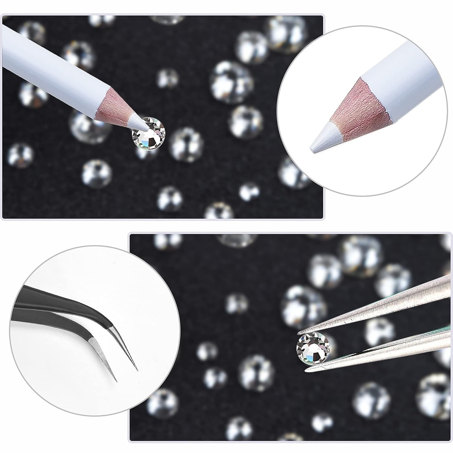 2400pcs Nail Art Rhinestones Kit with 6 Sizes & Tools – Crystal Clear Elegance