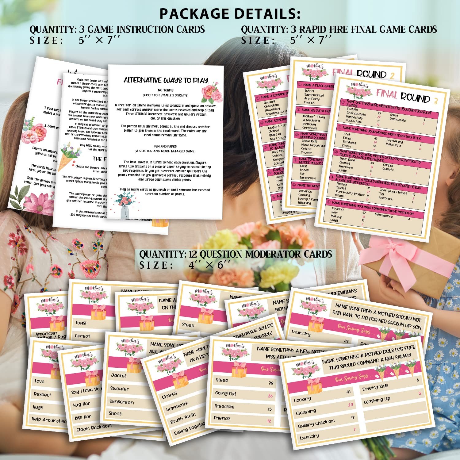 Mother’s Day Friendly Feud Quiz, Family 5×7 inches, 4×6 Pink