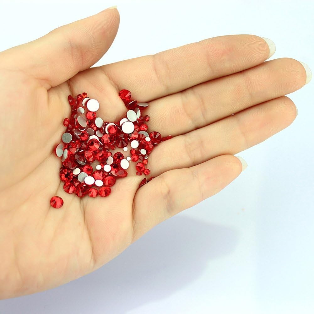 Luxurious 1200-Piece Round Rhinestones Collection in Siam Red – 1.5-5mm Sizes