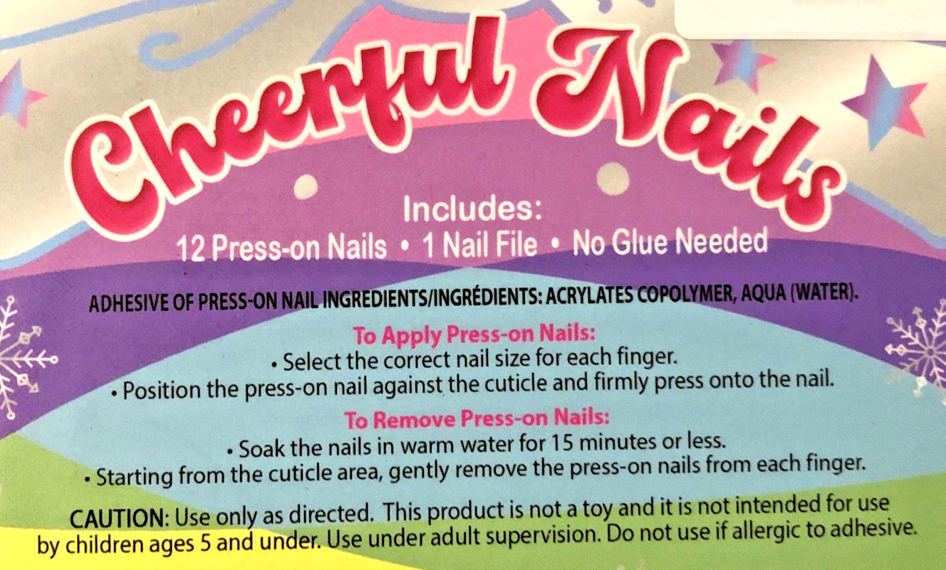 Hot Focus Girls Christmas Holiday Themed Press-On Nails 12-Count No Glue Needed