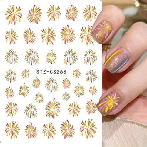 3D Glitter Firework Nail Stickers New Year Nail Art Stickers Colorful