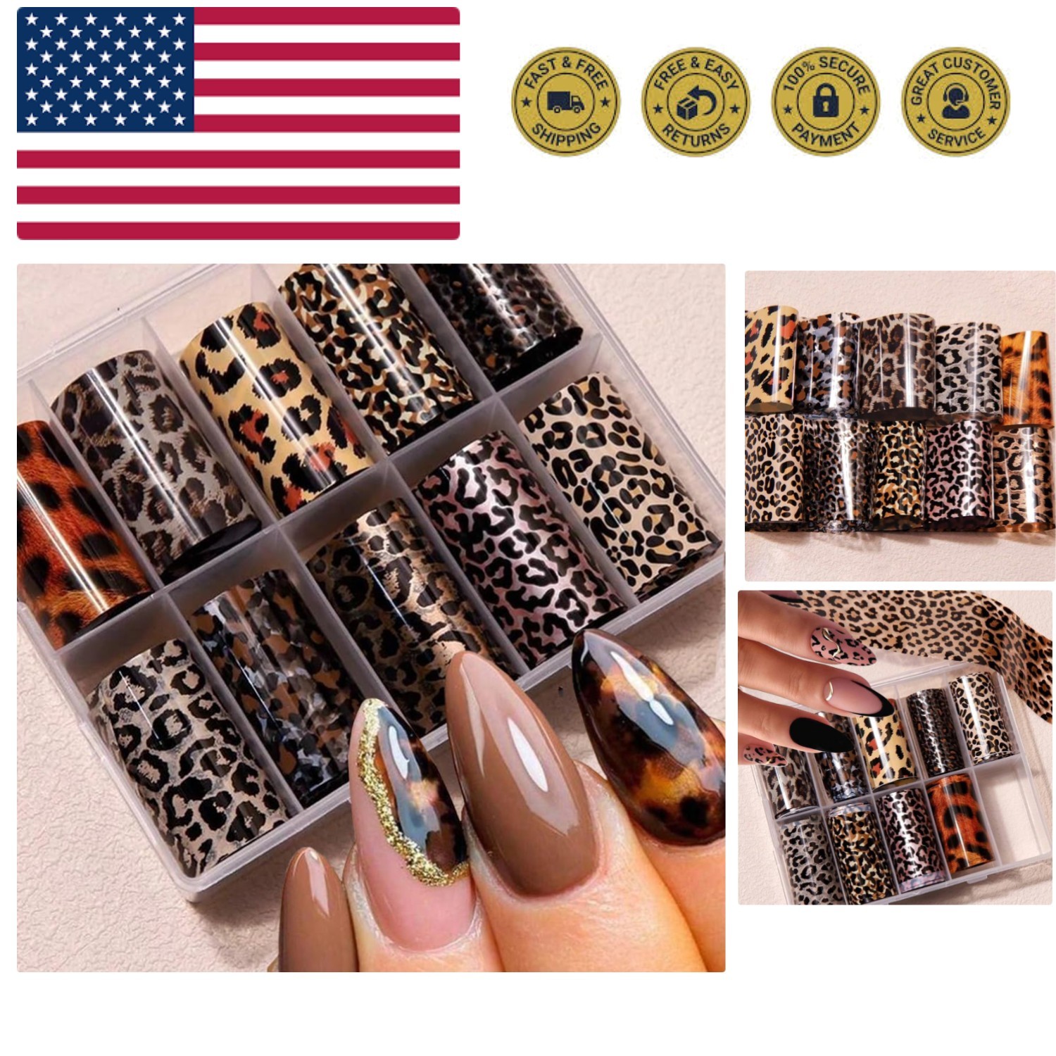 Leopard Print Nail Art Foils Transfer Stickers 10Pcs Leopard Snake Print Nail…