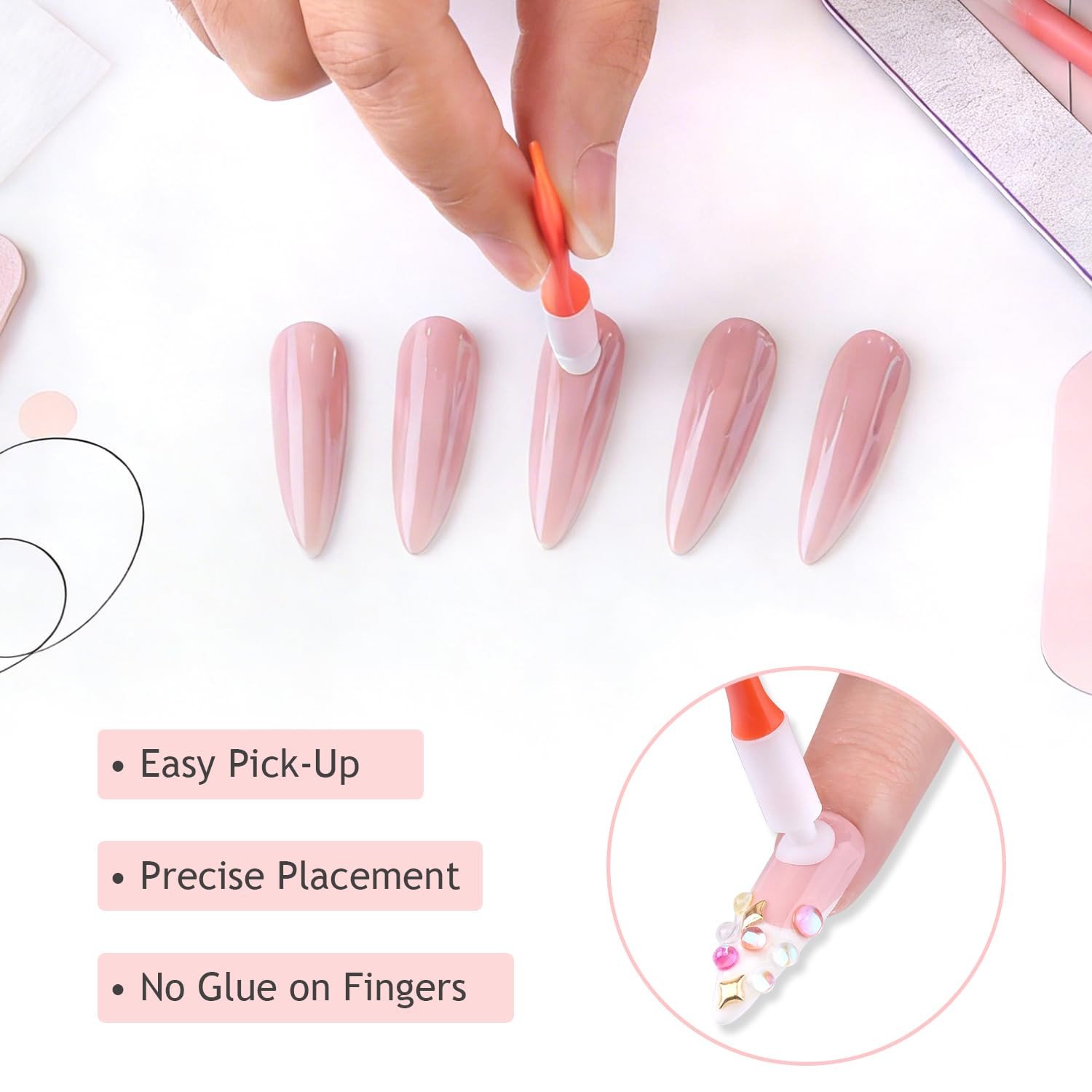5Pcs Portable Nail Art Suction Stick Tool Beauty Manicure Salon Accessories