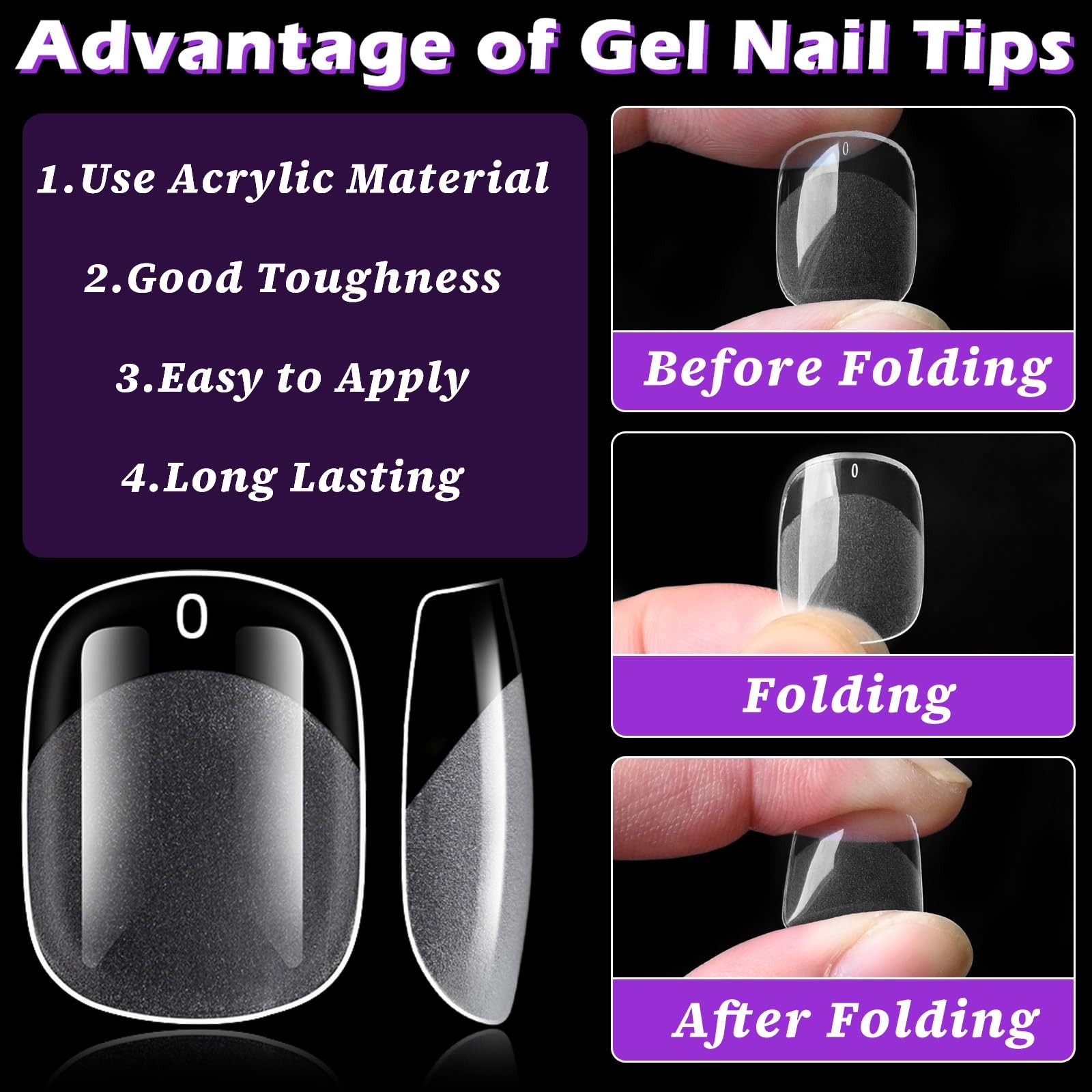 360pc Extra Short Squoval Nail Tips Clear Fake Nails XS Short Round Square Ge…