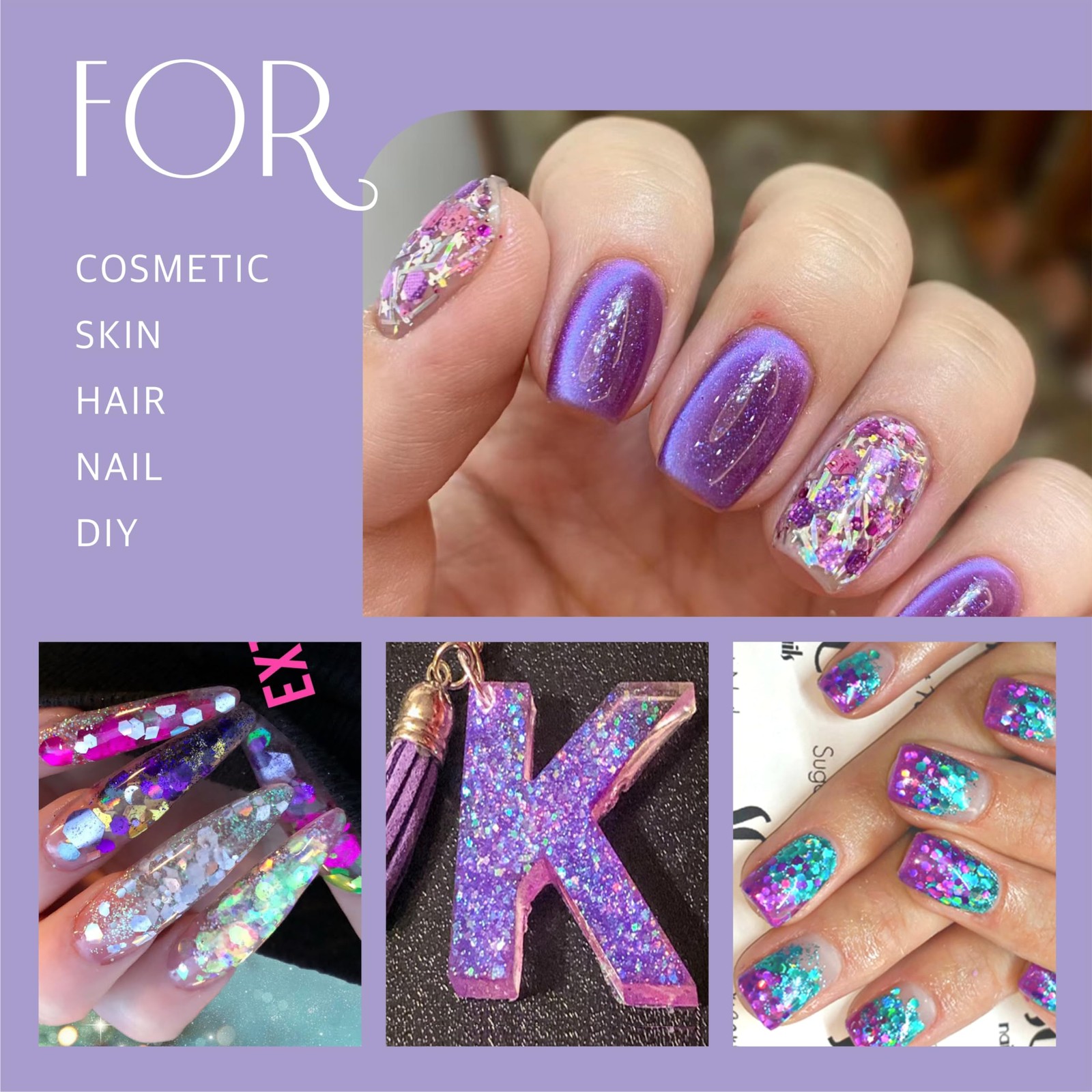 8-Jar Mermaid Purple Glitter Set, Holographic Fine Powder & 1mm & 2mm & 3mm S…